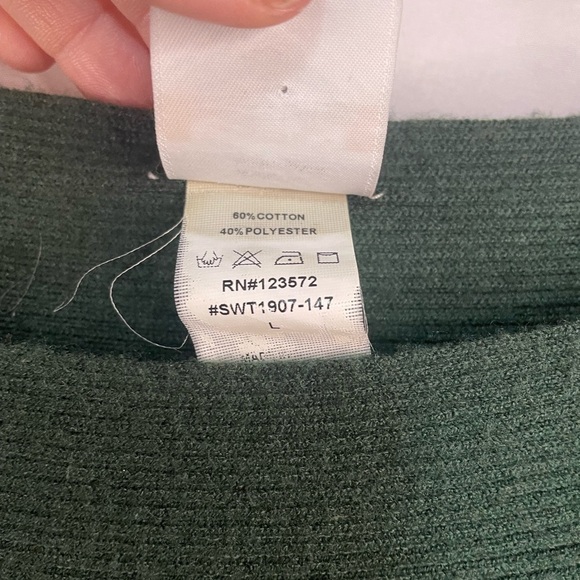 Northern Angel cotton blend asymmetrical sweater. Dark green with black stripes. - Picture 4 of 5